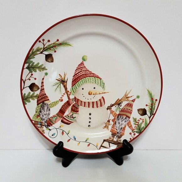 NEW Pottery Barn Set of 4 Forest Gnome Christmas Spirit Salad Plates 9.5" NIB - Picture 3 of 8